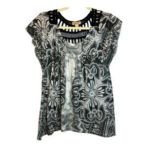 One World Blouse Women's Size Medium Abstract Flutter Sleeves Paisley‎